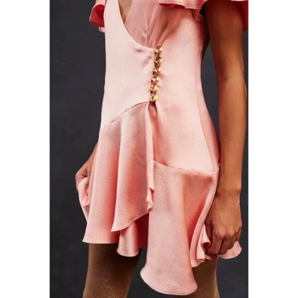 Free People NWOT Peach Scarlett Ruffle Mini Dress Size Small - Picture 5 of 9